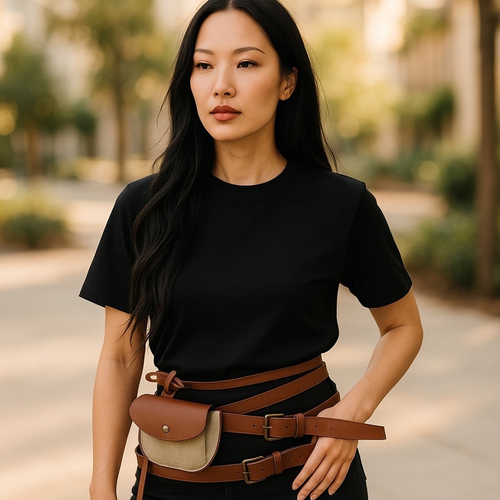 80s Triple belt with small pack vegan leather and suede bohemian hippy travel